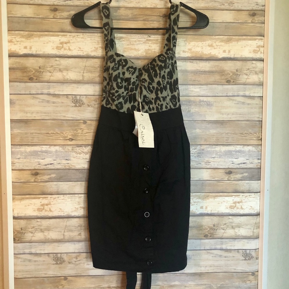 NWT✨ LF Made in Italy Crisci Leopard Black Button Dress M